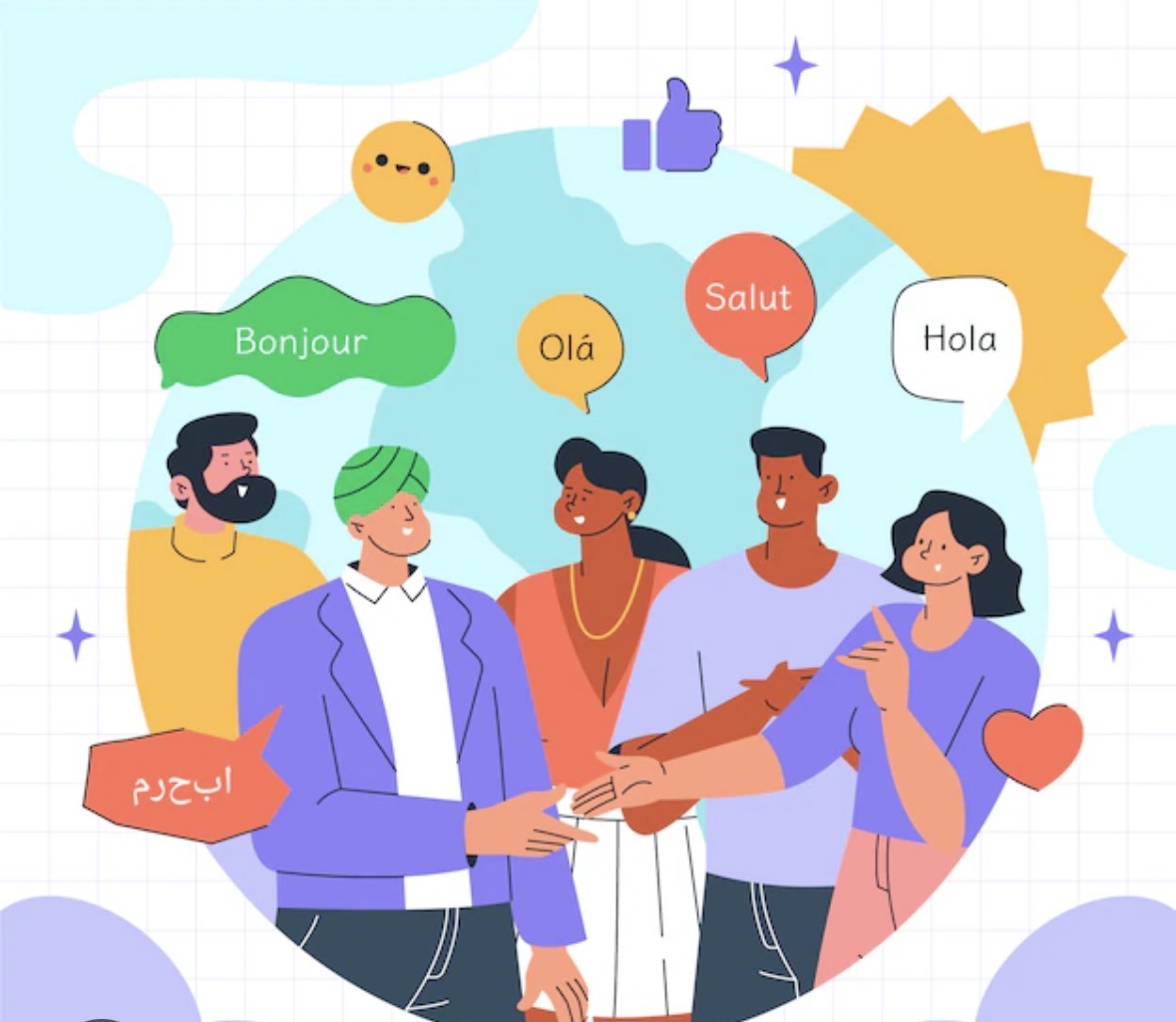 Illustration of a diverse group of employees sharing feedback